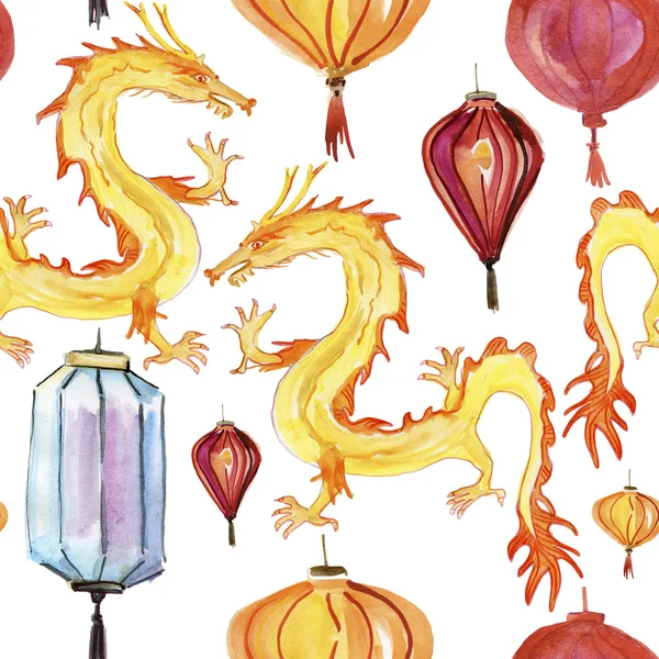 Chinese lanterns and Gold dragons