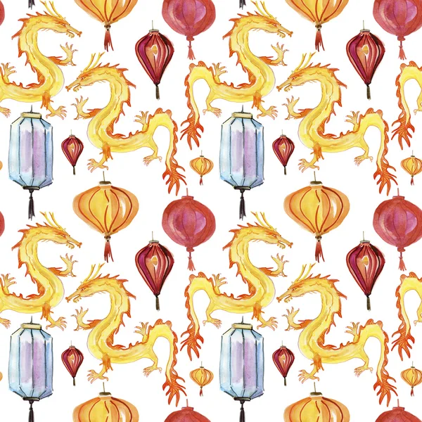 Chinese lanterns and Gold dragons