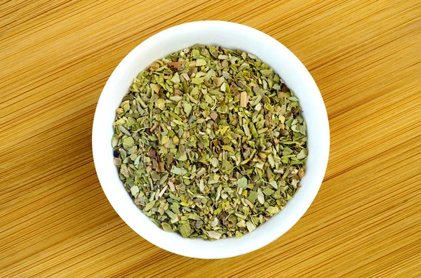 Overhead macro of dried oregano leaf herb