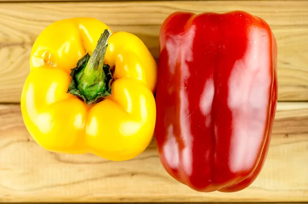 Yellow and red bell peppers, aerial