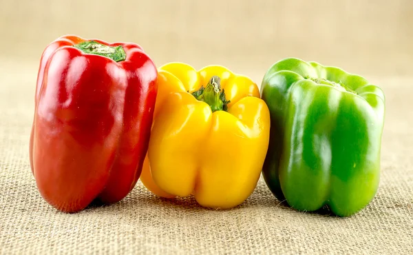 Red, yellow and green capsicum