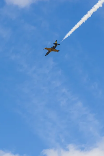 Stunt Planes RUS of Aero L-159 ALCA on Air During Aviation Sport Event to the 80th Anniversary of DOSAAF