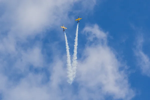 Acrobatic Stunt Plane RUS of Aero L-159 ALCA on Air During Aviation Sport Event