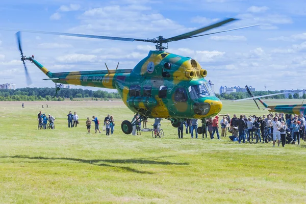 MI-2 Helicopter on Air During Aviation Sport Event