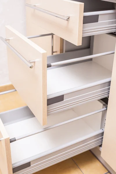 Three Kitchen Shelves Stacks One Above Another in Open Condition