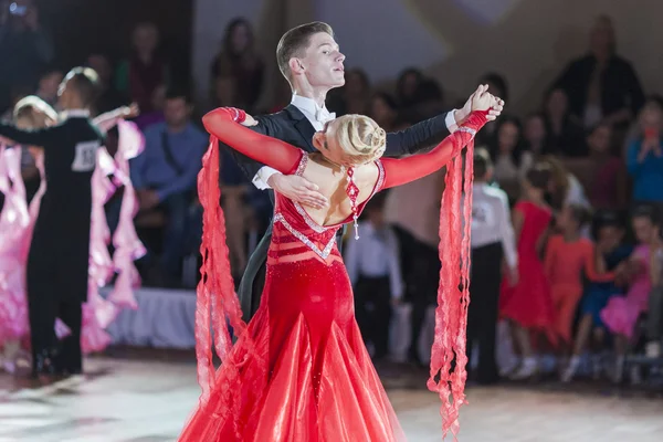 Minsk, Belarus-September 26, 2015: Unidentified Professional Dance Couple Performs Adult Standard Program