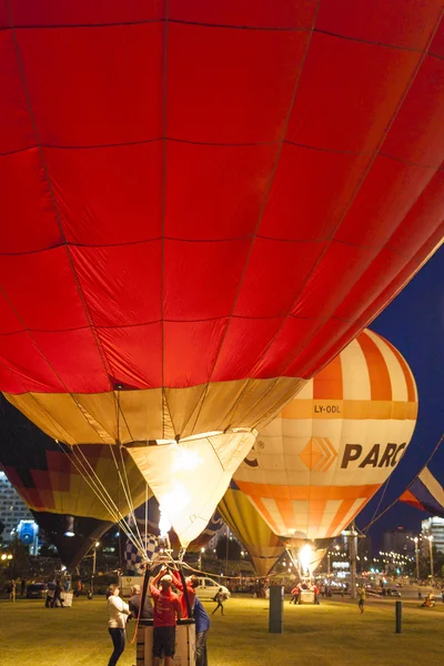 Minsk-Belarus, July 19, 2015: International Air-Balloons During Night Show and Glowing on  International Aerostatics Cup Held on July 19, 2015 in Minsk