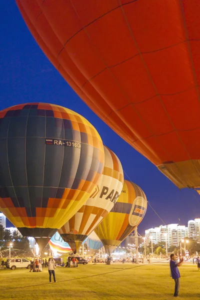 Minsk-Belarus, July 19, 2015: International Air-Balloons During Night Show and Glowing on  International Aerostatics Cup