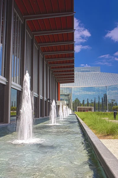 Line of Fountains on the Yard Building of Christ Cathedral Church in California