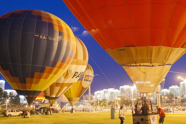 International Air-Balloons During Night Show and Glowing on  International Aerostatics Cup