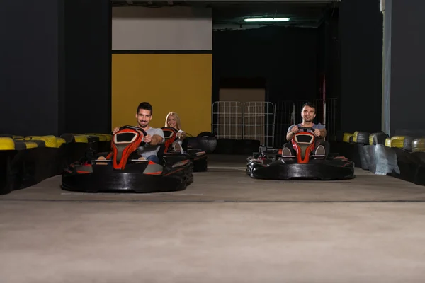 People Is Driving Go-Kart With Speed In Karting