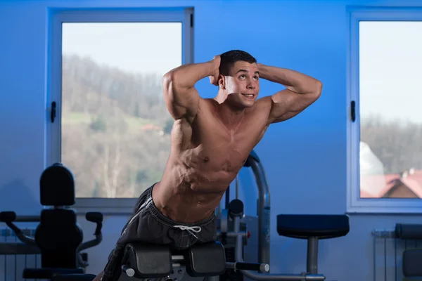 Young Man Doing Back Exercises In The Gym