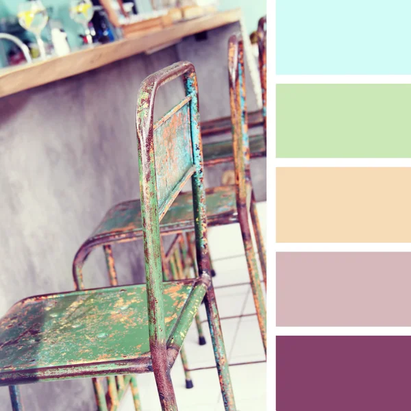 The furniture in the restaurant.  color palette swatches.