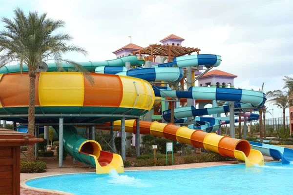 Open air aquapark in egypt with slides