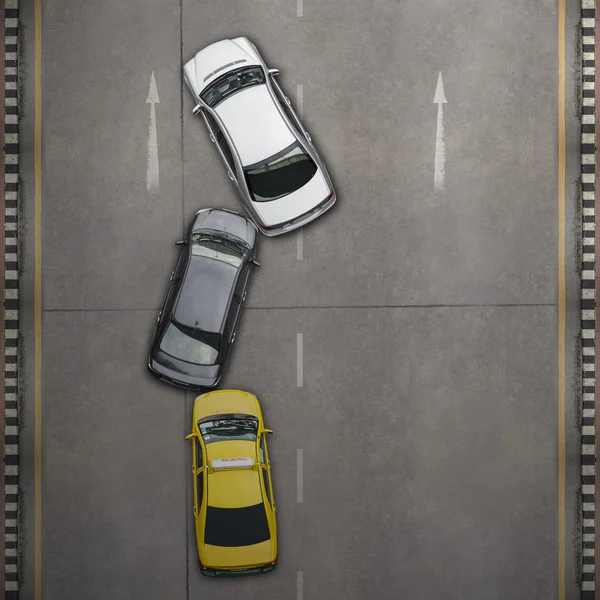 Three cars in an accident