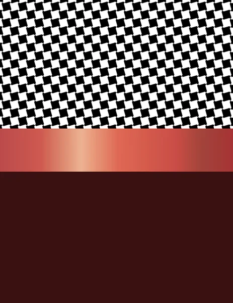 Pattern design beveled black squares on white, crimson red metallic ribbon in the middle and dark red at the bottom.
