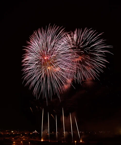 Big colorful fireworks explode in Malta.Malta fireworks festival, 4 July, Independence, fireworks explode, New Year