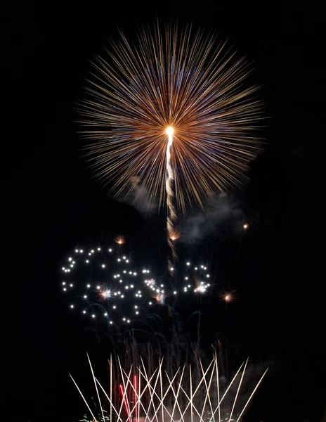 Big colorful fireworks explode in Malta in dark sky,Malta fireworks festival, 4 July, Independence, fireworks explode, New Year, fireworks in Zurrieq isolated on feast St Catharina. saturated.