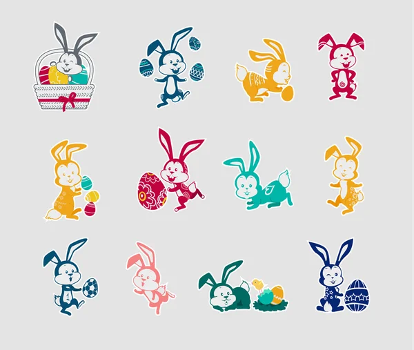 Easter Rabbit Icon Set Design Flat