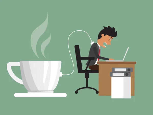 业务人辛苦工作需要电力收费从咖啡 - 图库矢量