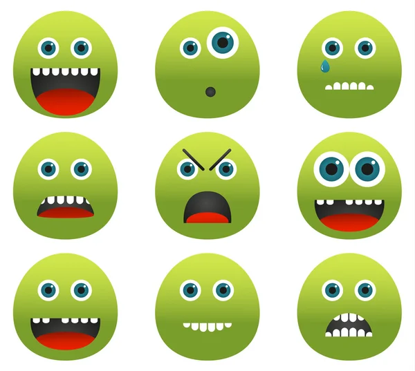 Collection of 9 green monster emoticons