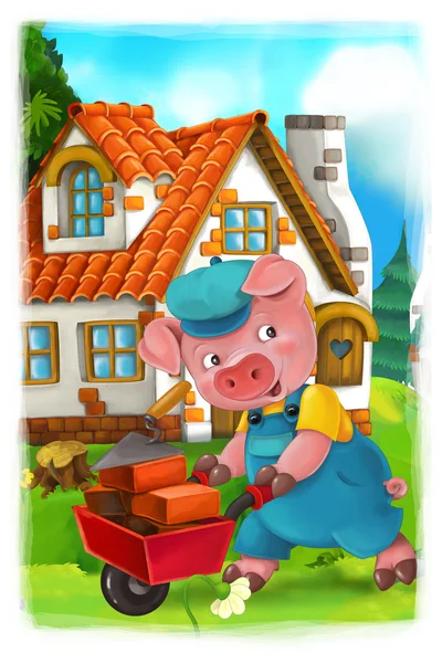Pig working on building his house