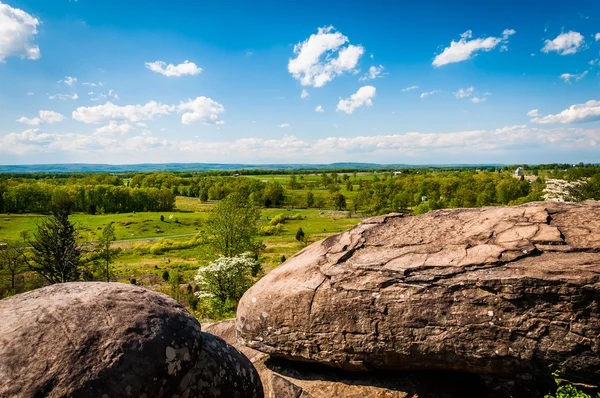 Boulders and view of battlefields on Little Round Top, in Gettys