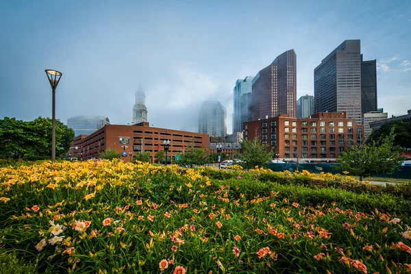 Gardens at North End Park with view of buildings in downtown in