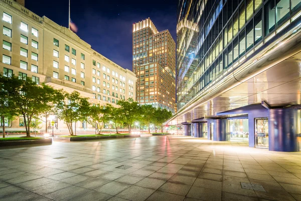 Modern buildings at night at Copley, in Back Bay, Boston, Massac