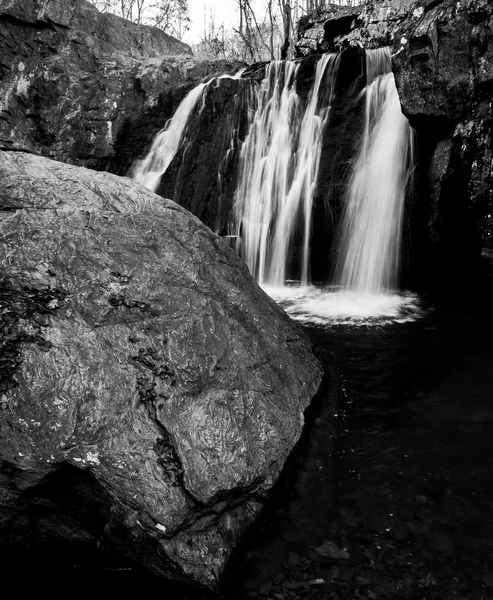 Black and white image of Kilgore Falls at Rocks State Park, Mary