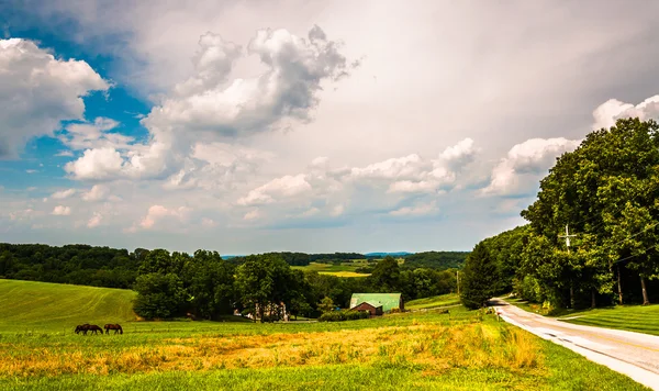 Country road and farm fields in Southern York County, Pennsylvan