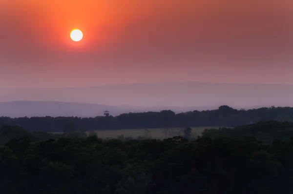 Hazy sunset over the Appalachian Mountains from Little Round Top