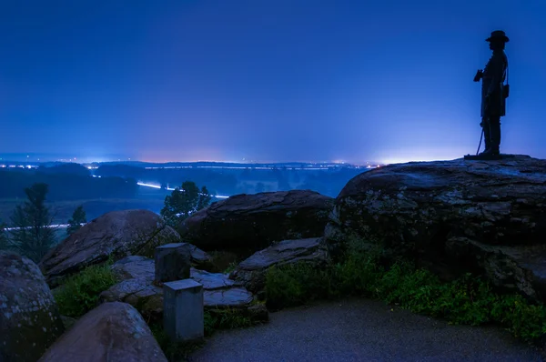 Long exposure on a foggy night on Little Round Top, in Gettysbur