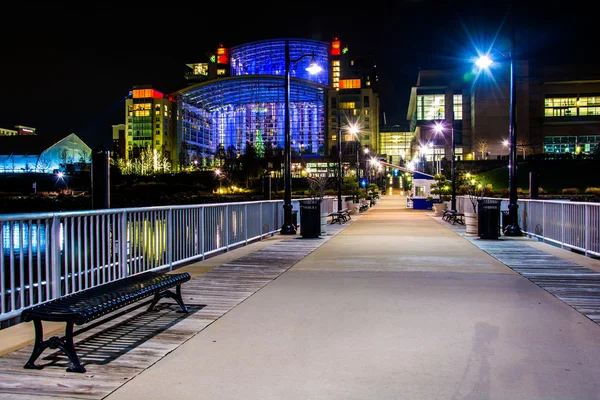 Pier and the Gaylord National Resort at night,  in National Harb