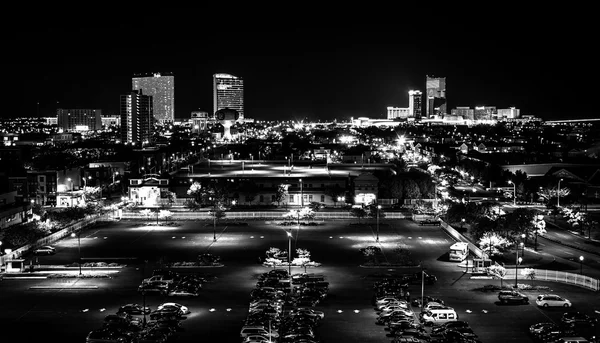Streets and distant casinos at night in Atlantic City, New Jerse