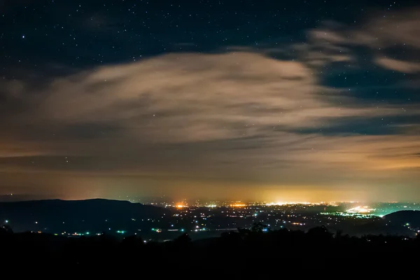 The night sky and towns in the Shenandoah Valley, seen from Skyl