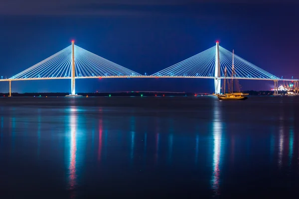 The Arthur Ravenel Junior Bridge at night in Charleston, South C