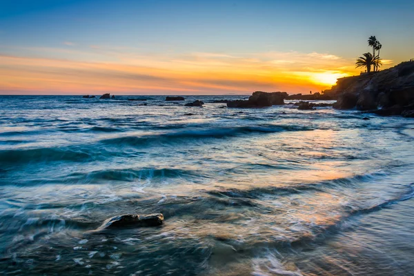 Waves in the Pacific Ocean at sunset, seen from Heisler Park, in