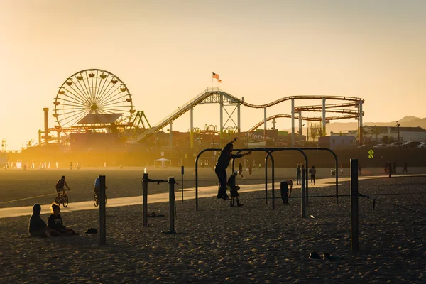 Sunset light on Muscle Beach and the Santa Monica Pier, in Santa