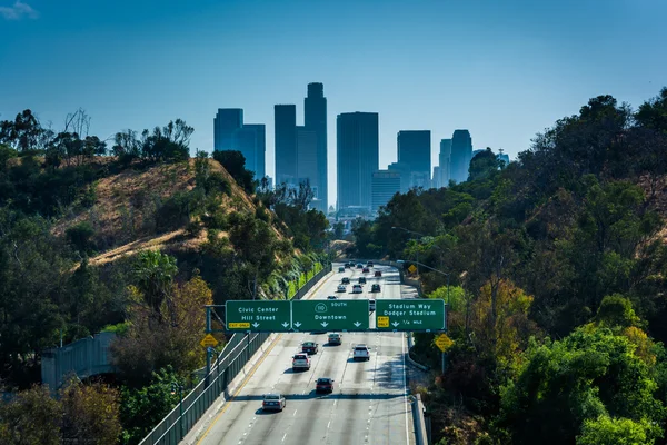 View of the 110 Freeway and Los Angeles Skyline from the Park Ro