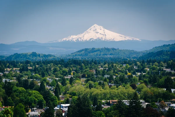 View of Mount Hood from Mount Tabor, in Portland, Oregon.