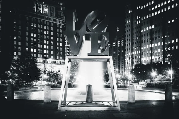LOVE Park at night, in Center City, Philadelphia, Pennsylvania.