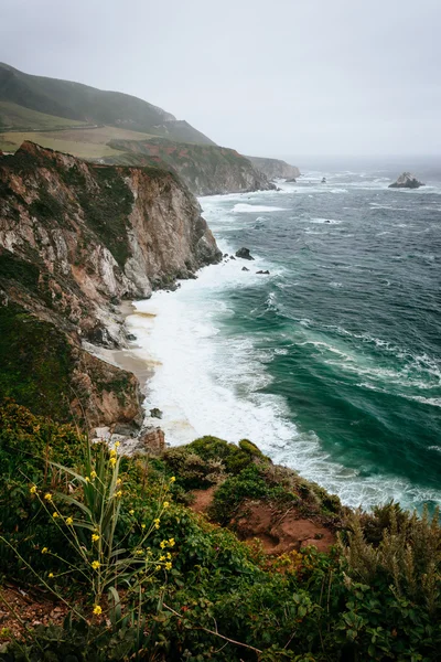 View of the Pacific Ocean from cliffs in Big Sur, California.