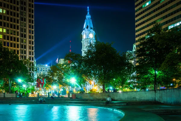 LOVE Park and City Hall at night, in Philadelphia, Pennsylvania.