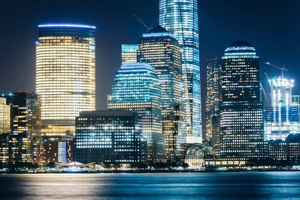 View of the Lower Manhattan skyline at night, from Exchange Plac