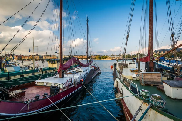 Boats docked at Skeppsholmen, in Norrmalm, Stockholm, Sweden.