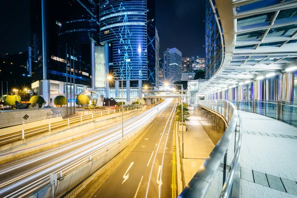 Elevated walkway and long exposure of traffic on Garden Road at