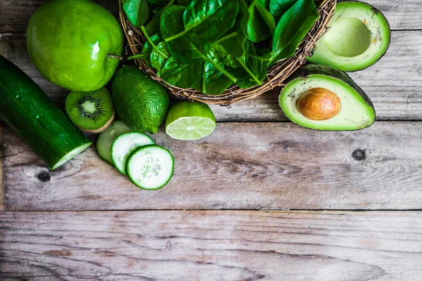 Mix of green fruits and vegetables