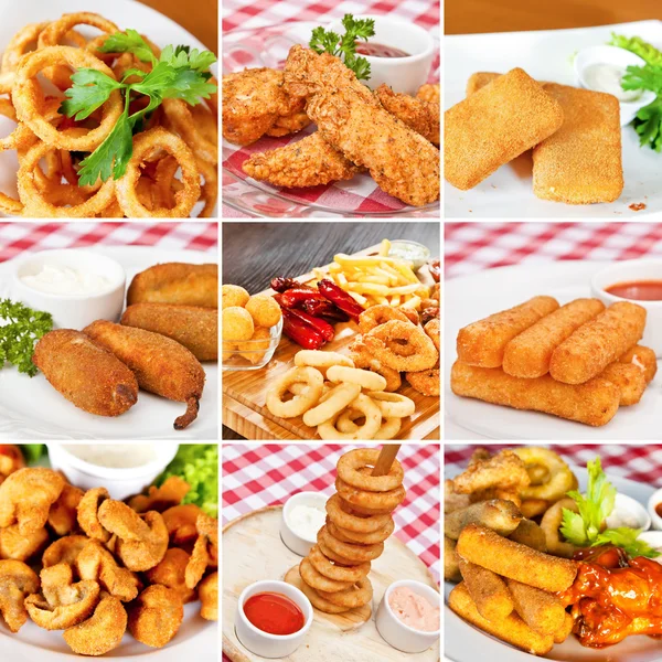 Deep-fried snacks collage