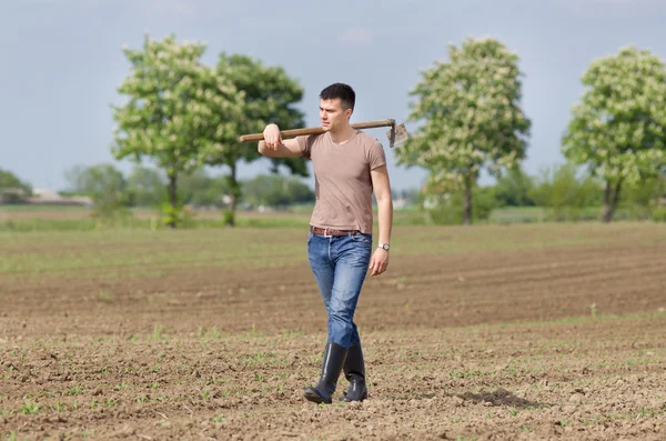 Farmer with hoe